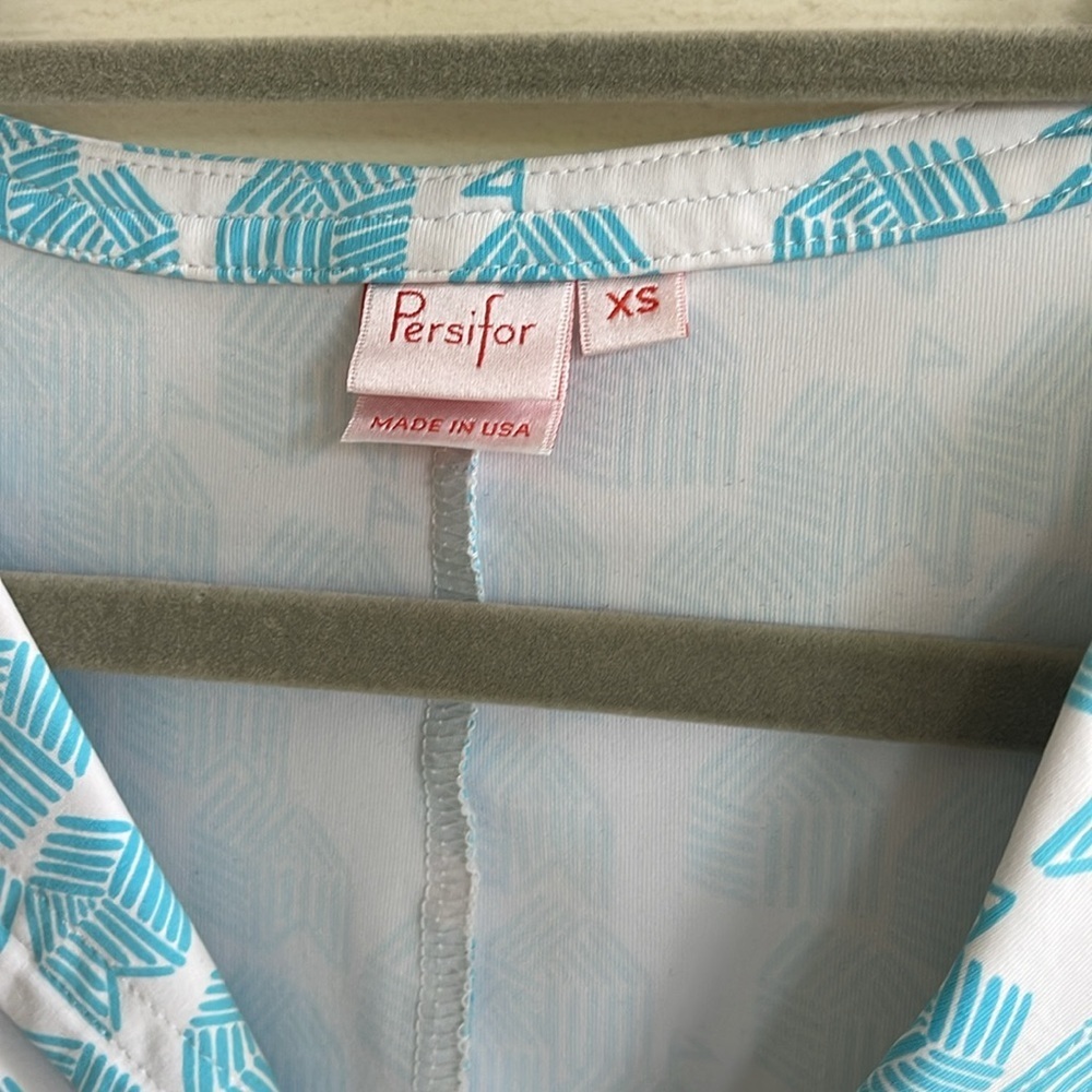 Persifor XS Tyler Dress Cabana in Water stretch Catalina Cloth 3/4 Sleeves Teal - Picture 3 of 7